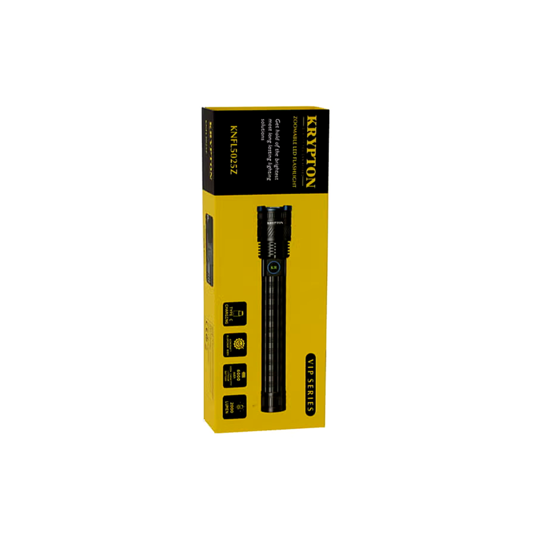 Krypton Zoomable LED Flashlight KNFL5039Z - 2000 Lumens 6000mAh Rechargeable – Type-C Torch