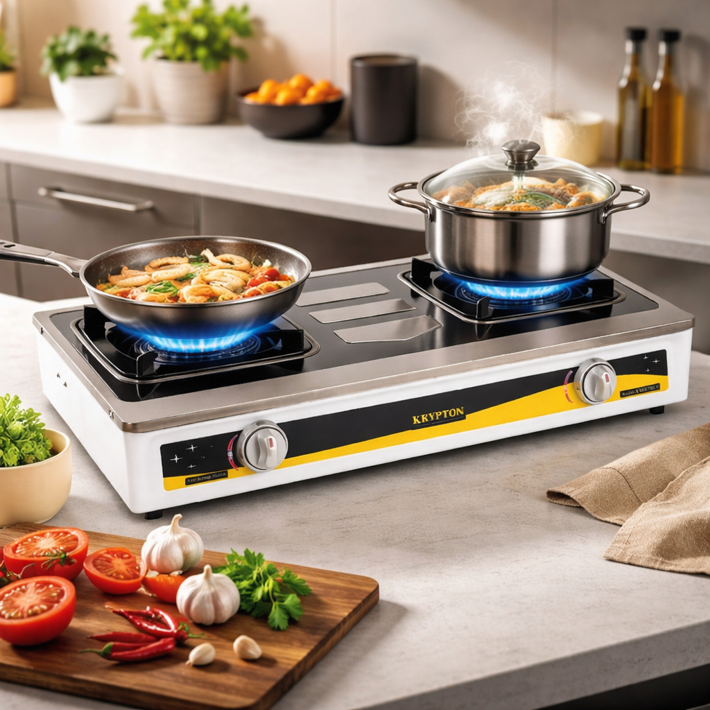 Krypton Stainless Steel Gas Cooker KNGC6631 | Double Burner | Auto Ignition | Low Gas Consumption