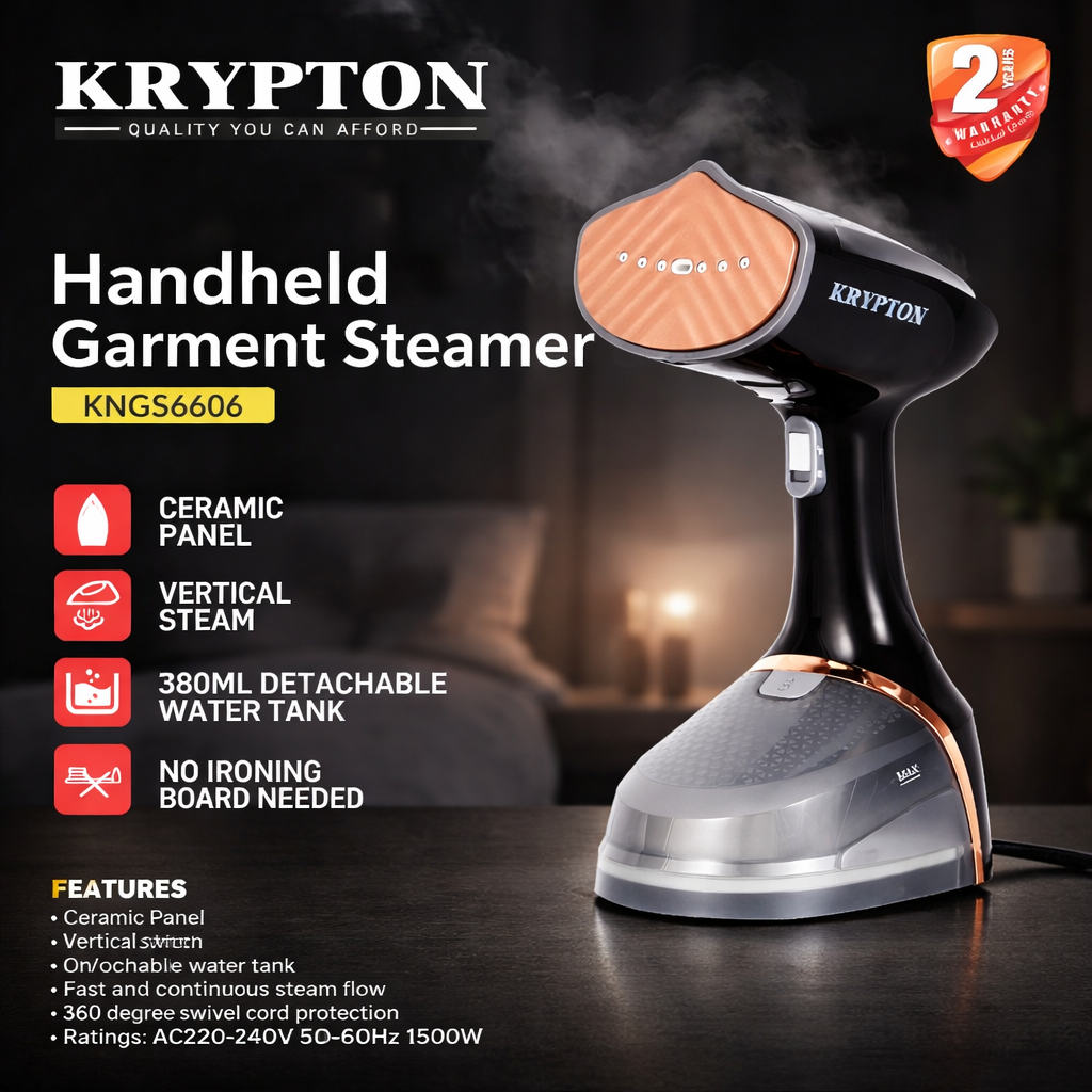 Krypton Handheld Garment Steamer KNGS6606 | Ceramic Panel | 380ML Tank | 1500W