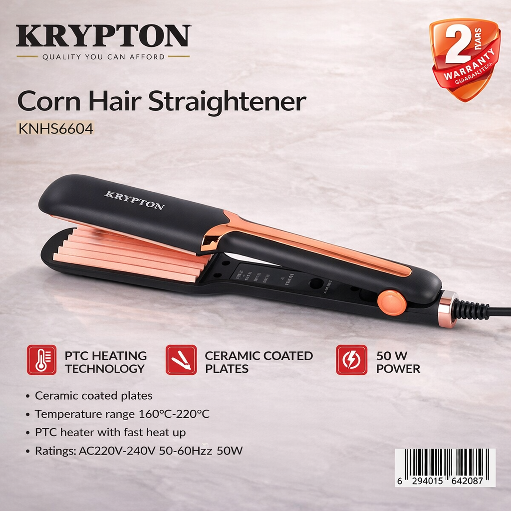 Krypton Corn Hair Straightener KNHS6604 | Ceramic Plates | PTC Heating | 50W