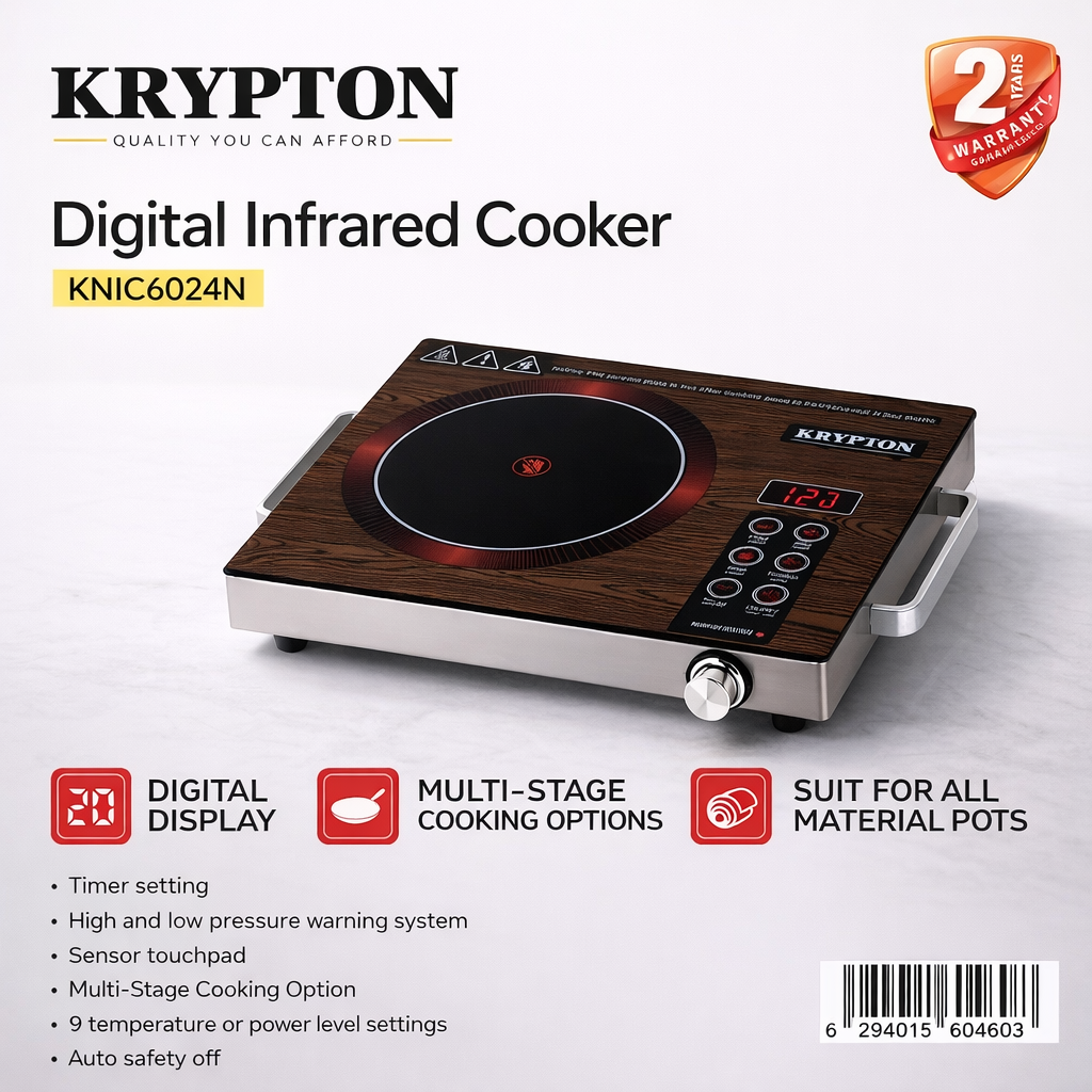 Krypton Digital Infrared Cooker KNIC6024N | 2000W | Touch Control | Multi-Stage Cooking