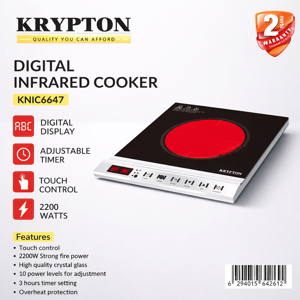 Krypton Digital Infrared Cooker KNIC6647 | 2200W | Touch Control | Adjustable Timer