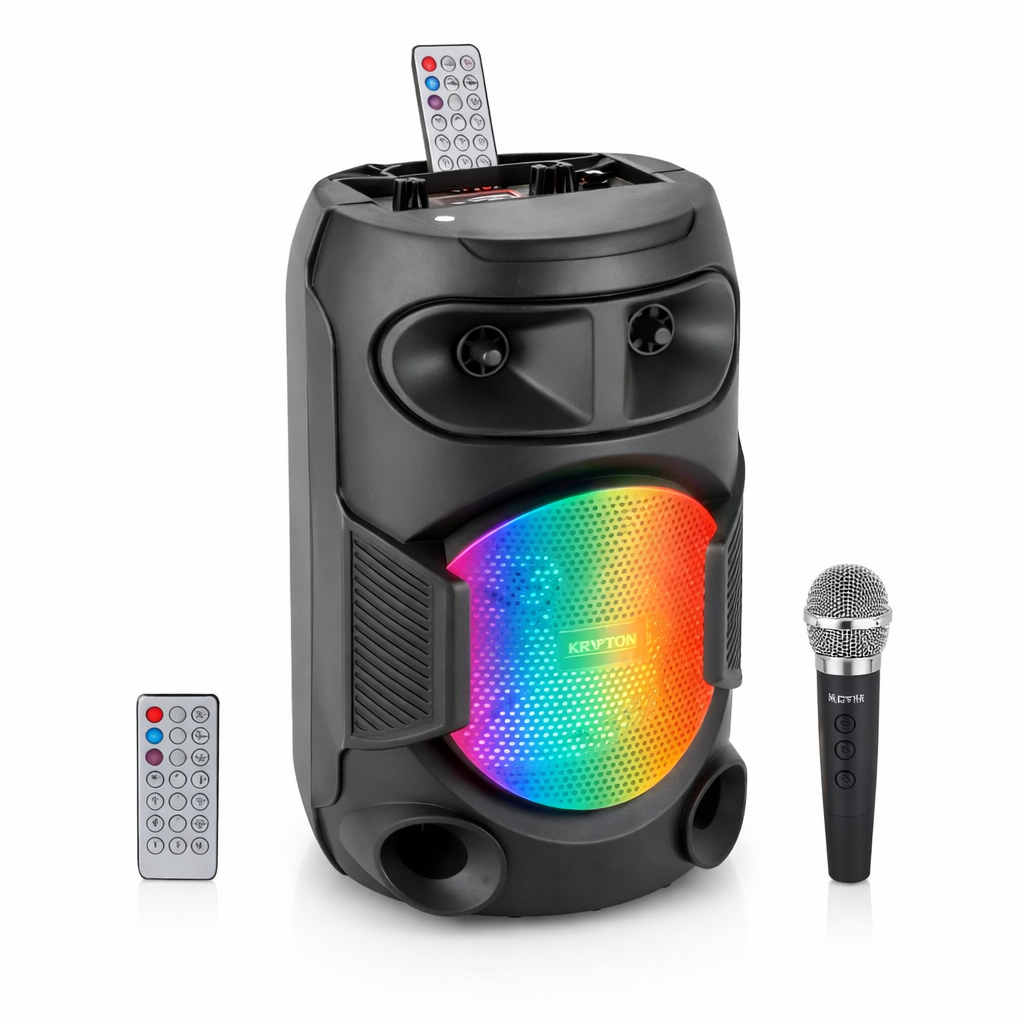 Krypton Rechargeable Portable Speaker KNMS5372N | Wireless Mic | RGB Light | Bluetooth Speaker