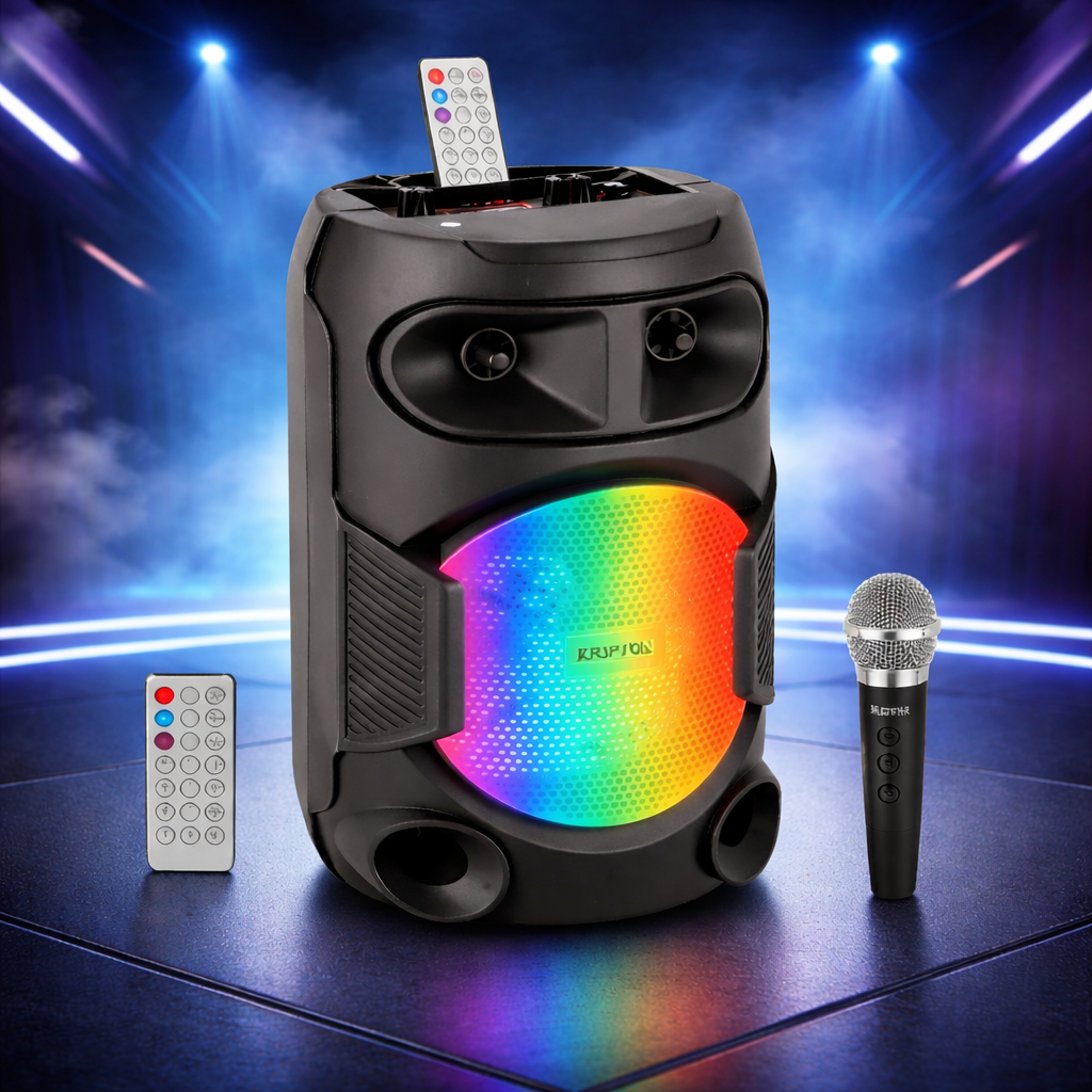 Krypton Rechargeable Portable Speaker KNMS5372N | Wireless Mic | RGB Light | Bluetooth Speaker