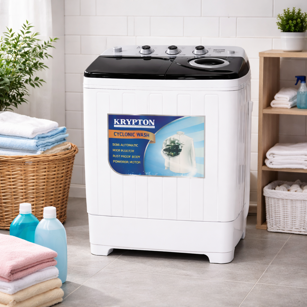 Krypton Semi-Automatic Washing Machine KNSWM6592 | 7KG Capacity | Big Pulsator | Compact Washer