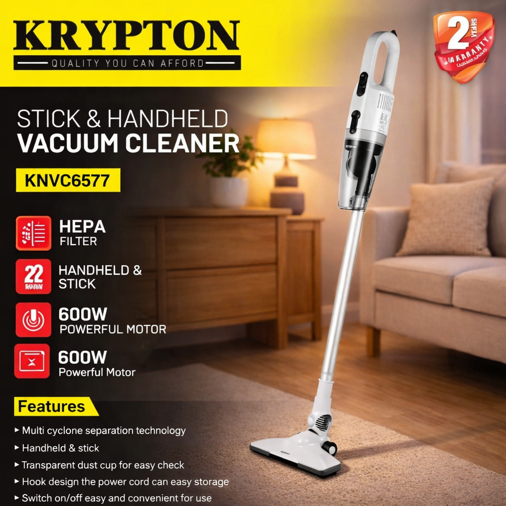 Krypton Stick & Handheld Vacuum Cleaner KNVC6577 | 600W Motor | Multi Cyclone | 2-in-1 Vacuum