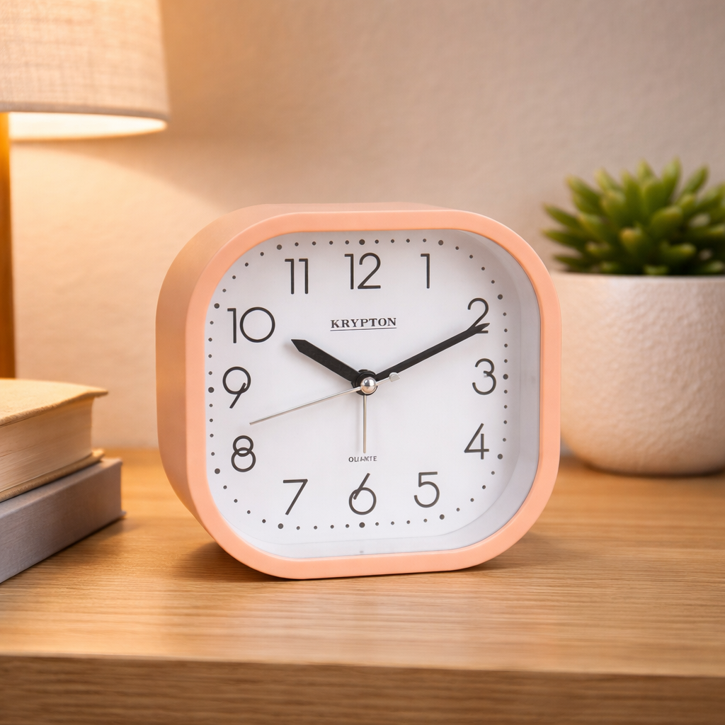 Krypton Beep Alarm Clock KNWC6587 | Analog Square Clock | Step Movement | Battery Operated