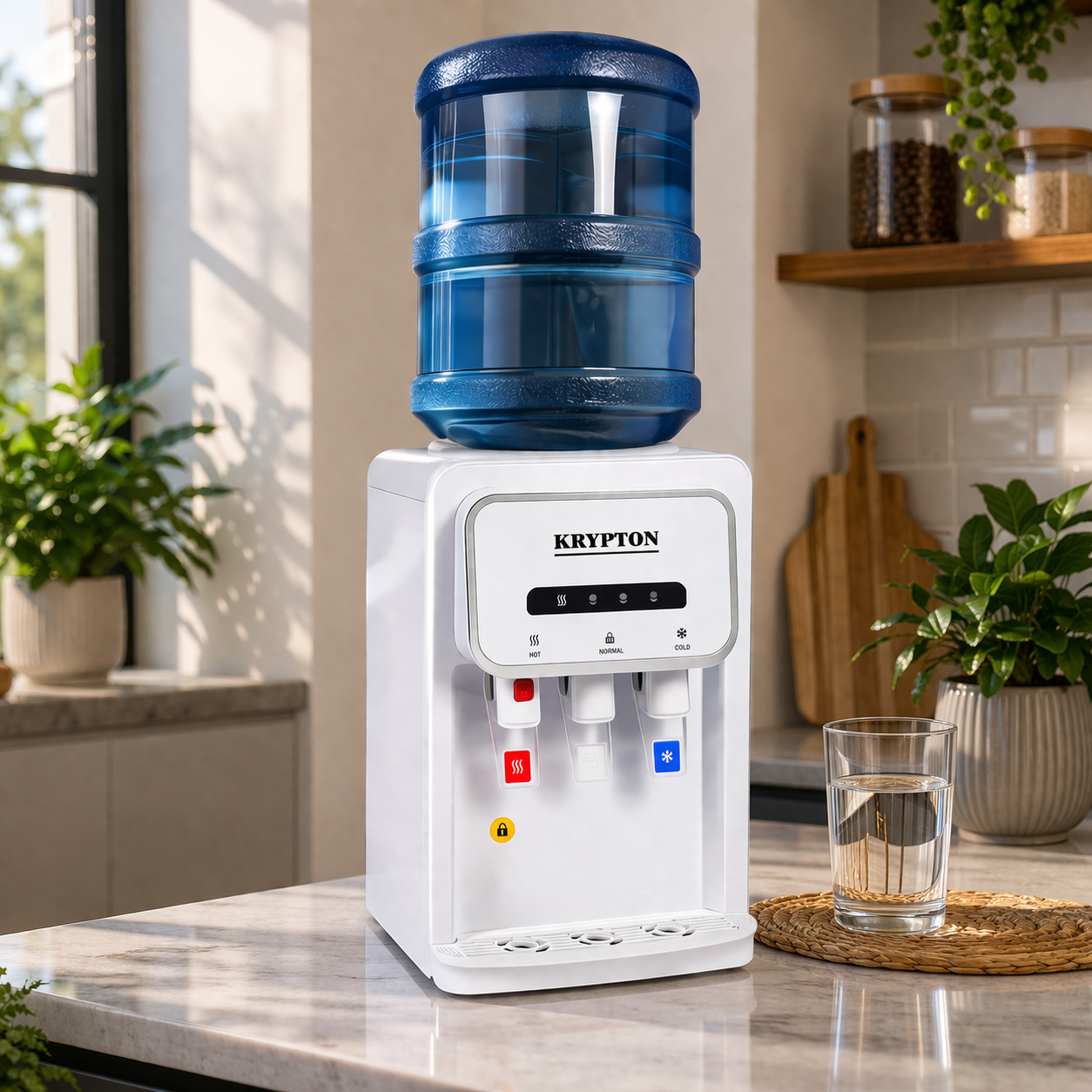 Krypton Water Dispenser KNWD5288N | 3 Tap Hot & Cold | Table Top | Stainless Steel Tank | Compact Dispenser
