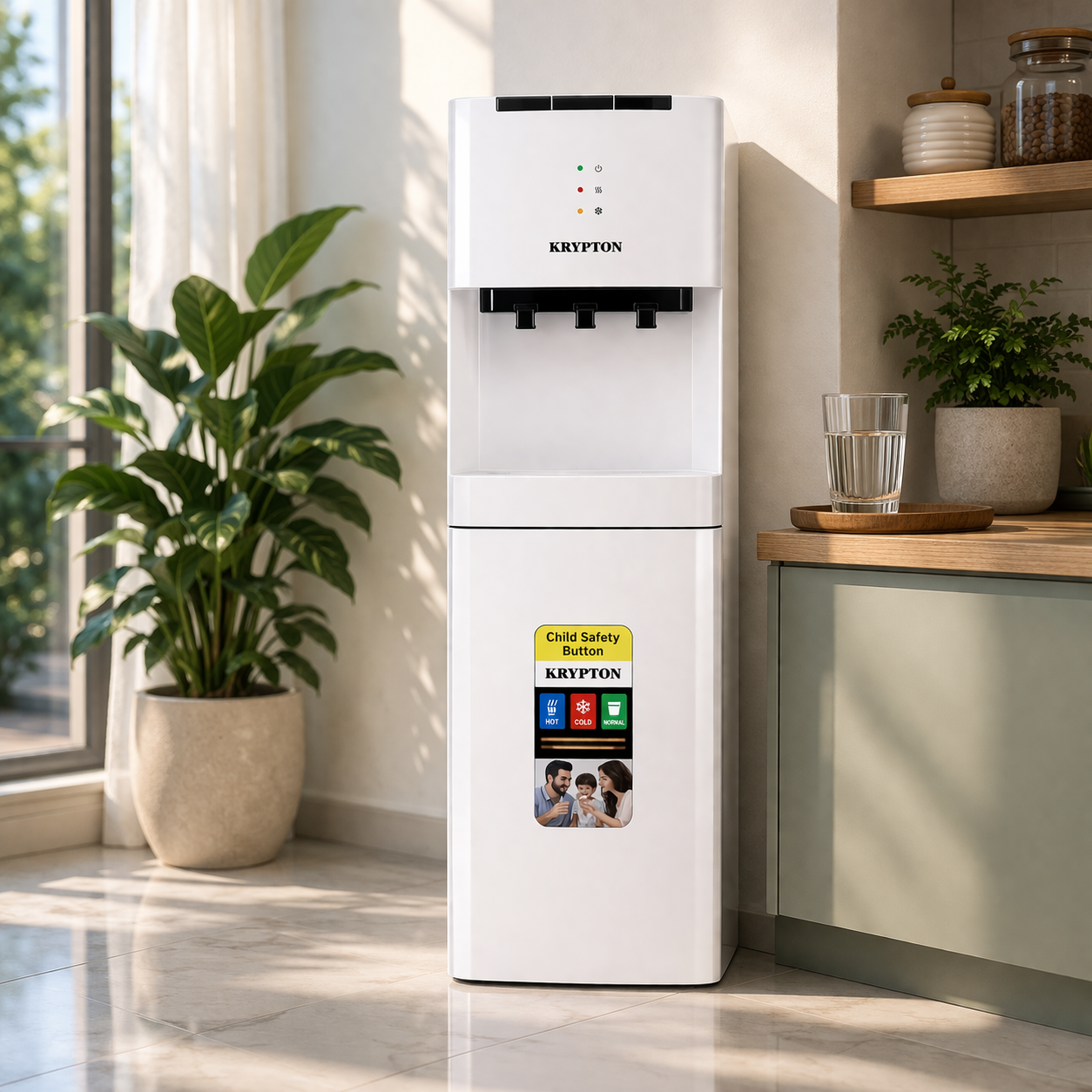 Krypton Water Dispenser KNWD6076NV | 3 Tap Hot & Cold | Cabinet Storage | Child Lock | Floor Standing
