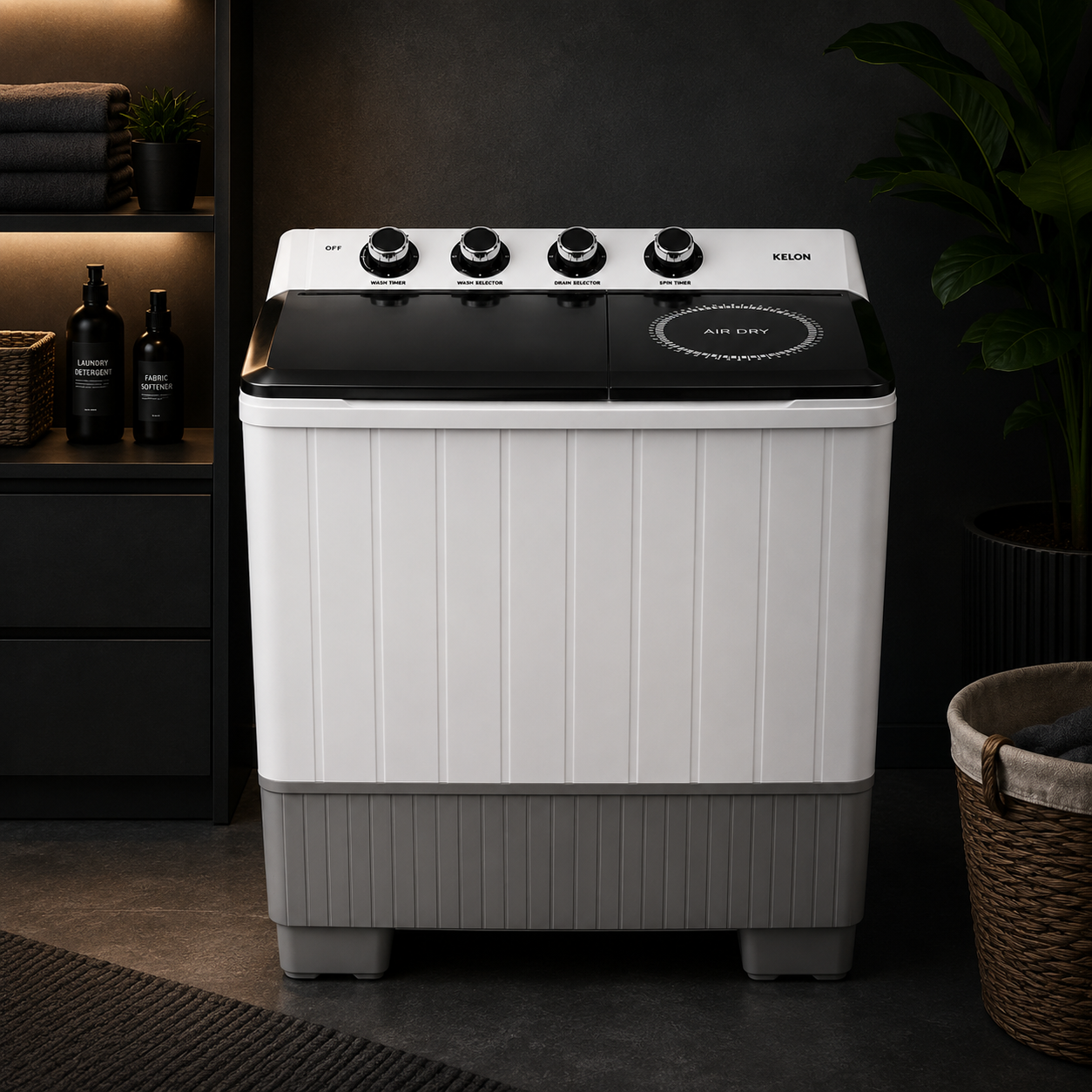 KELON 20kg Semi Automatic Twin Tub Washing Machine | Top Load | Twin Tub | White | KWSBE201