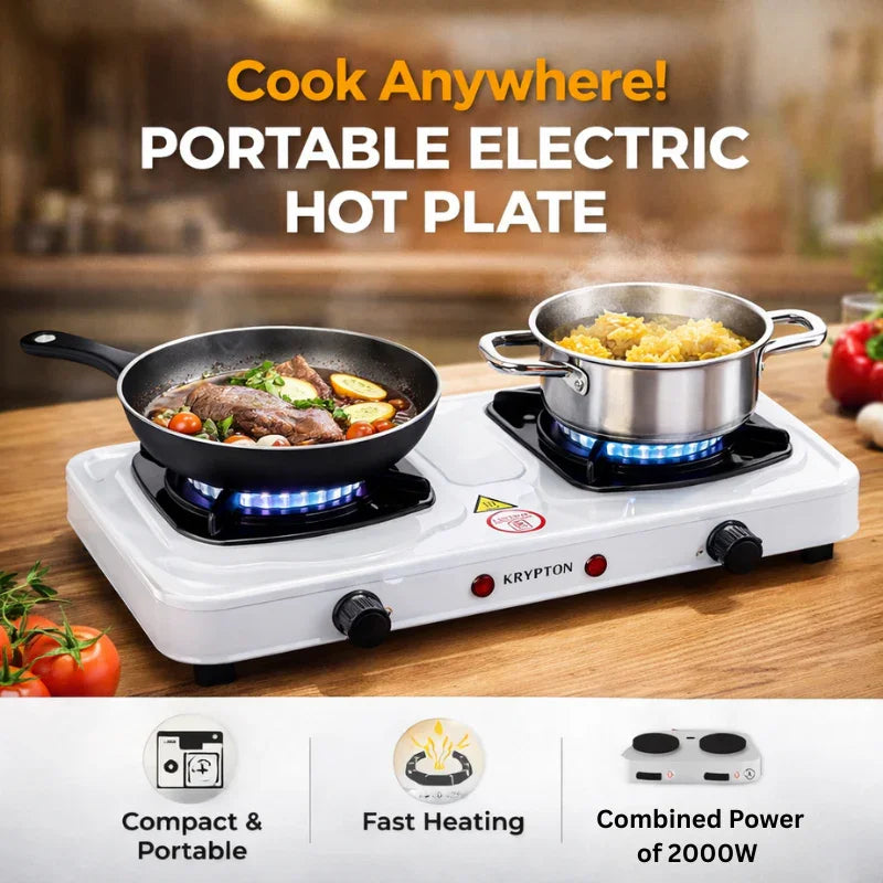 Krypton KNHP5306 Electric Double Hot Plate – Portable 2-Burner Cooker with Adjustable Controls