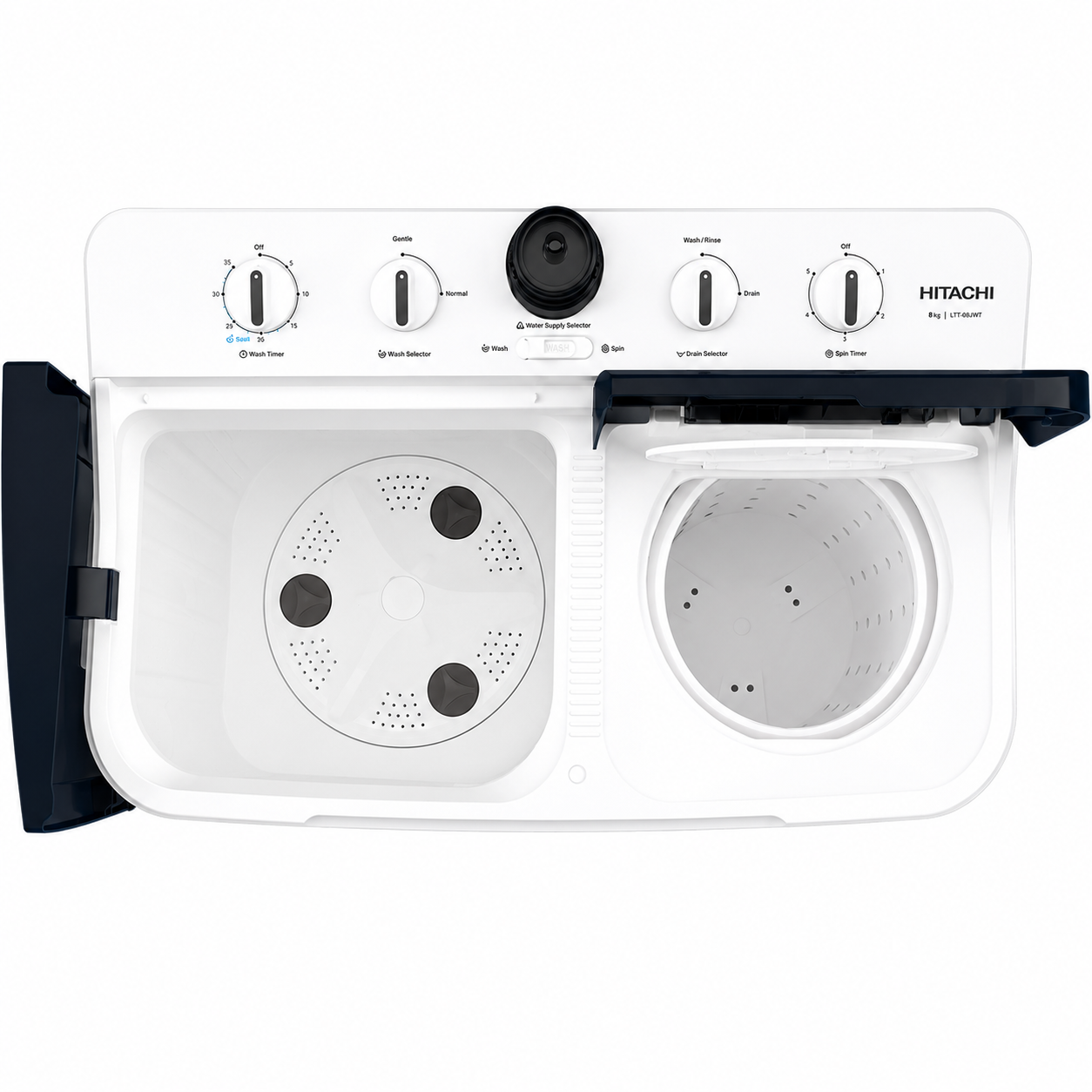 HITACHI 9kg Semi Automatic Twin Tub Washing Machine | Air Jet Dry | Zen Wave Impeller | Mercury Grey | LTT-09JWT-MRG