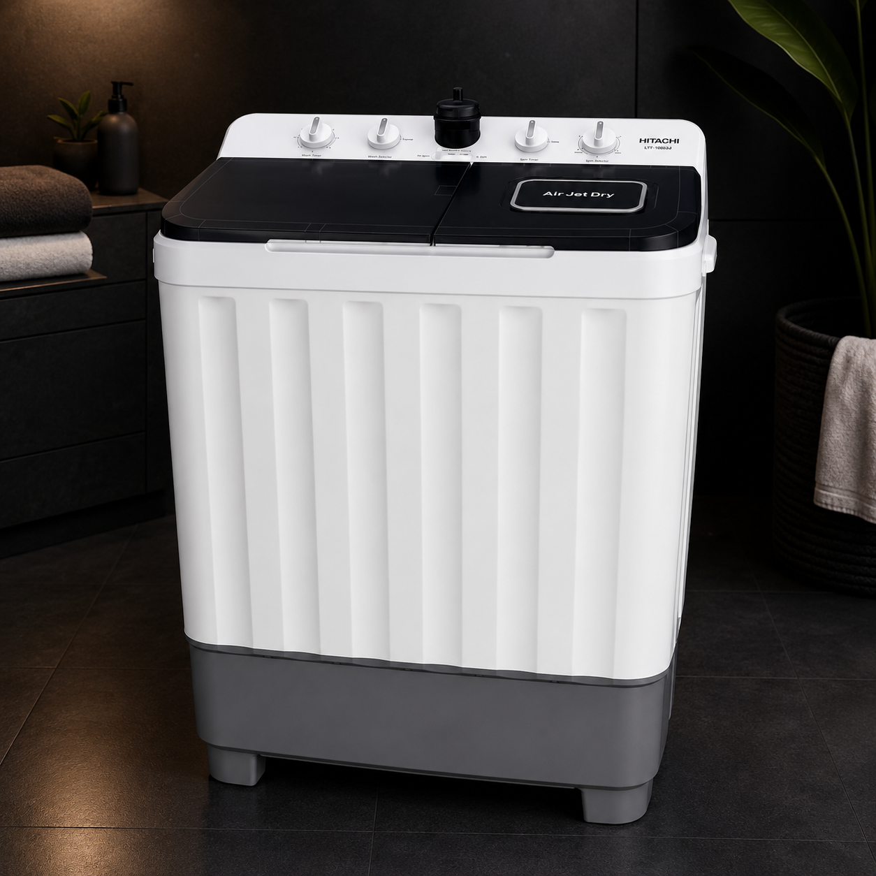 HITACHI 9kg Semi Automatic Twin Tub Washing Machine | Air Jet Dry | Zen Wave Impeller | Mercury Grey | LTT-09JWT-MRG