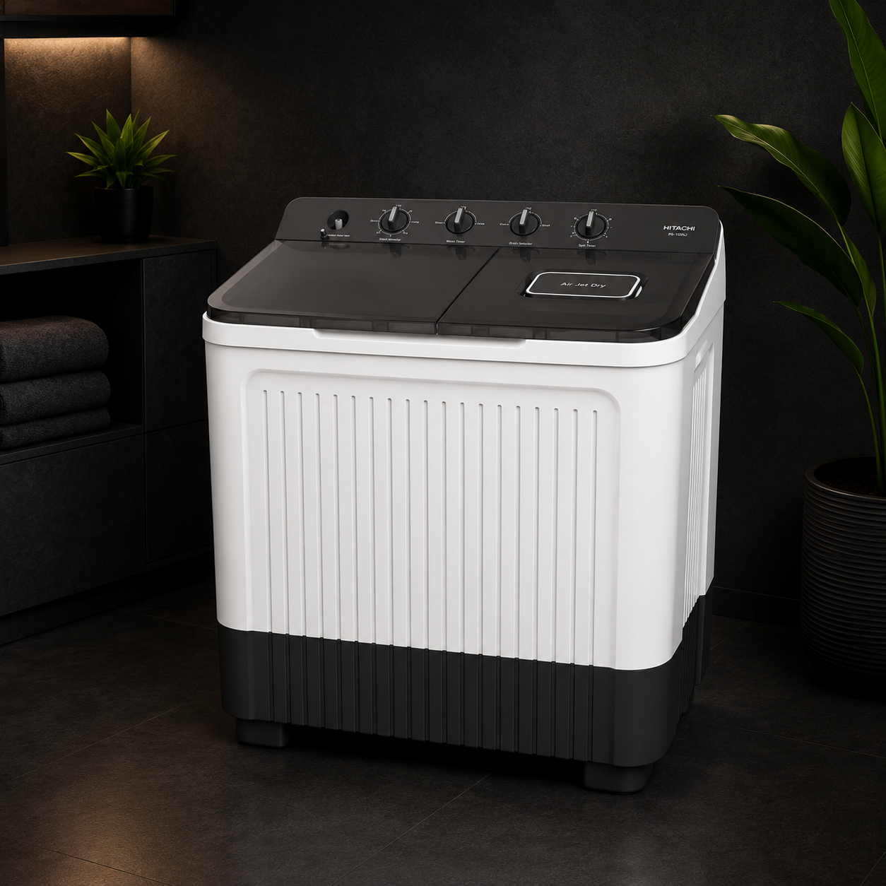 HITACHI 17kg Semi Automatic Twin Tub Washing Machine | Air Jet Dry | Zen Wave Impeller | 1350 RPM | Mercury Grey | LTT17JWT-W