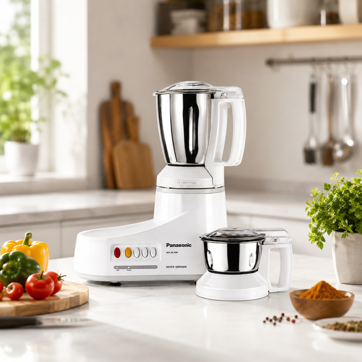 PANASONIC MX-AC210 Mixer Grinder | 1000W Max Motor Locked Wattage | 2 Stainless Steel Jars