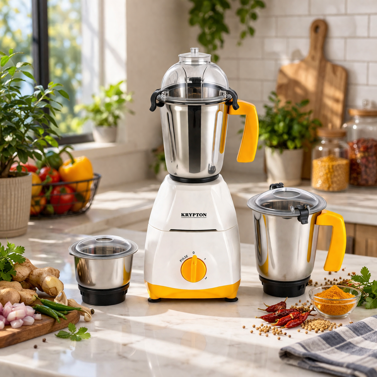 Krypton 3-in-1 Mixer Grinder KNB6425C | 750W Heavy Duty | 3 Jar Set | 3 Speed Control | Kitchen Grinder