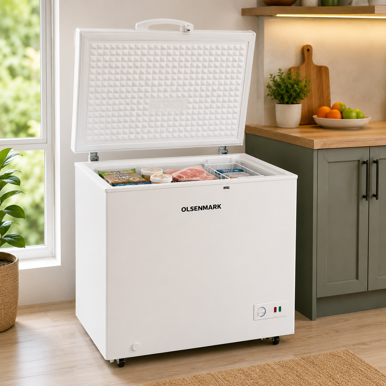 Olsenmark OMCF5007 300L Chest Freezer | Adjustable Thermostat | Door Lock & Key | White