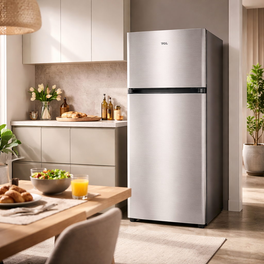 TCL P480TMN Top Mount Refrigerator – 370L, Inverter Compressor, No Frost, Inox