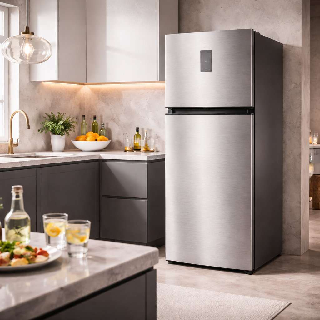 TCL P550TMN Top Mount Refrigerator – 420L, No Frost, Silver, A+ Energy