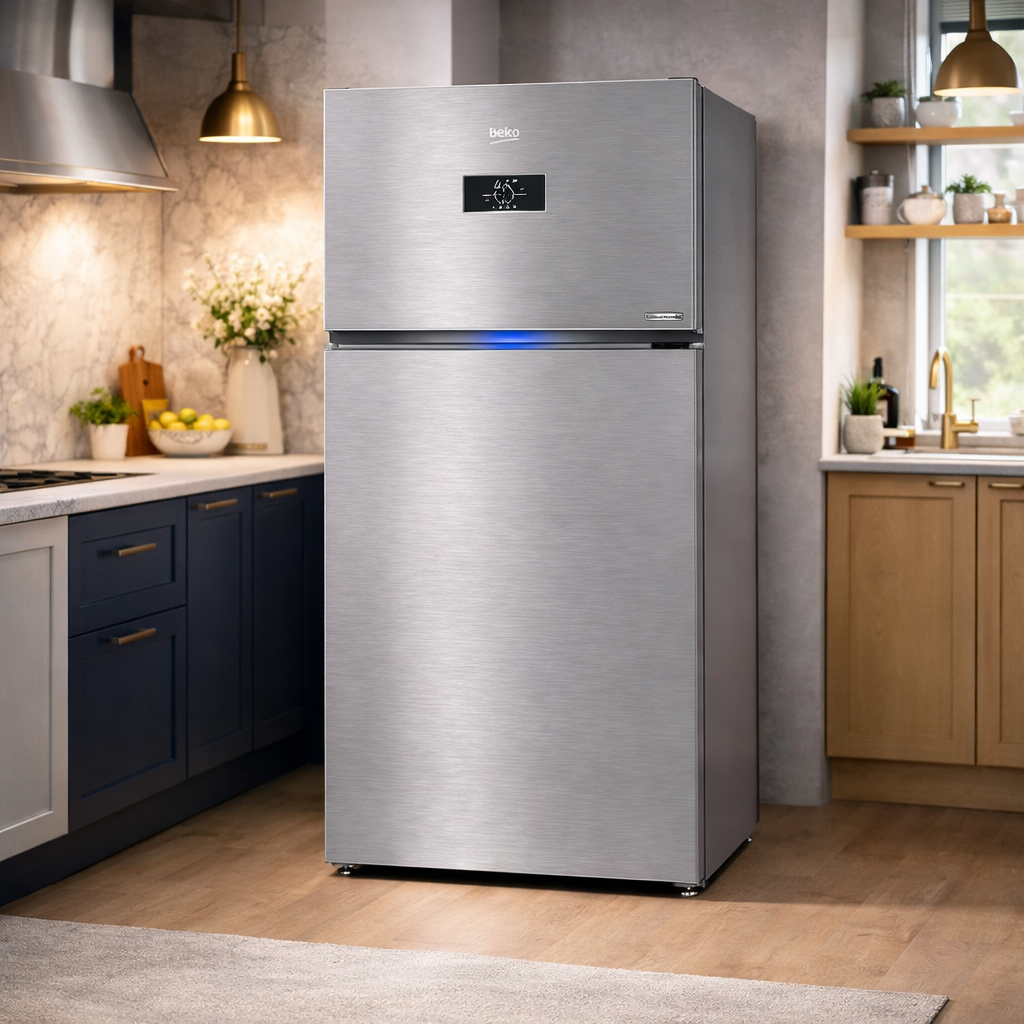 Beko 650L Double Door Refrigerator RDNE850XS – Inverter, No Frost, Titanium Inox