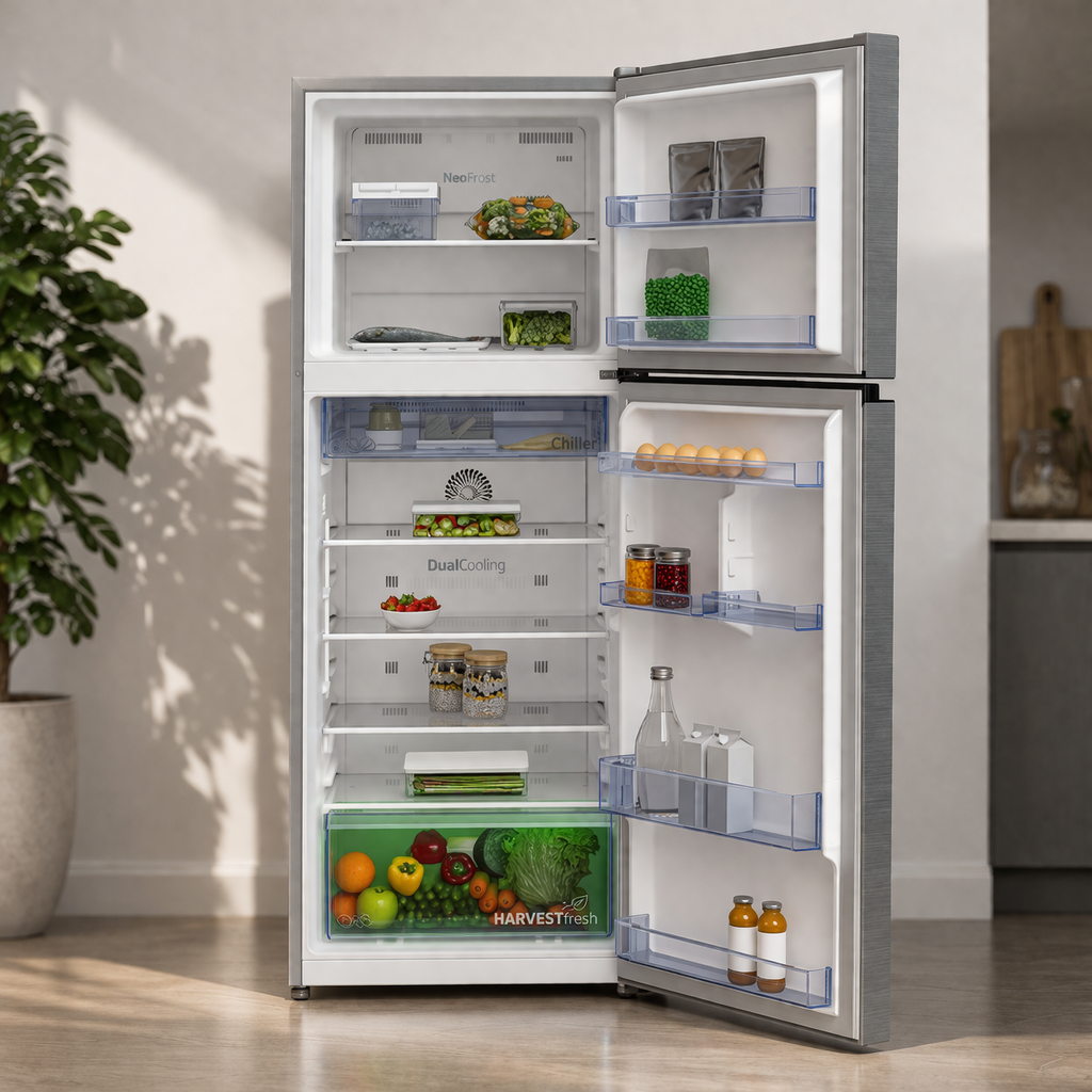 Beko 409L Top Freezer Refrigerator RDNT401XS with ProSmart Inverter & No Frost – Brushed Silver