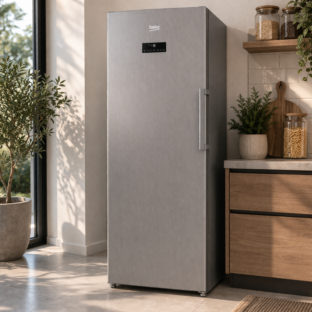 فريزر بيكو قائم 350 لتر RFNE350E23PX – نوفروست، تيتانيوم اينوكس، 8 أدراج