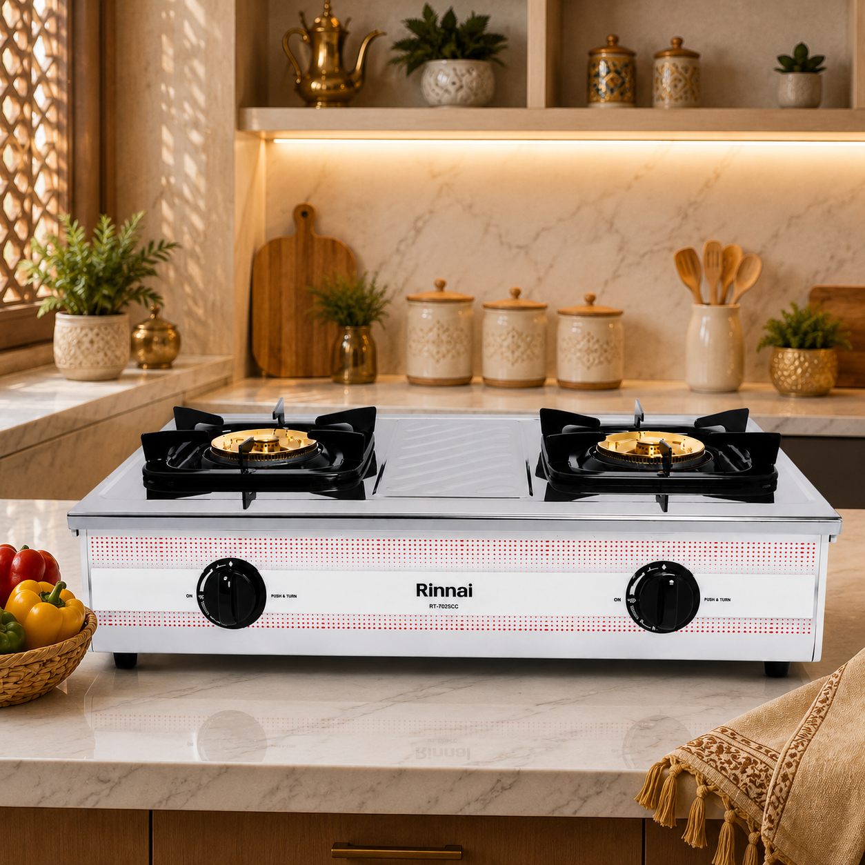 RINNAI RT-702SCC Automatic 2 Burner Table Top Gas Cooker | Double Ring Burners | 10.5kW | Stainless Steel