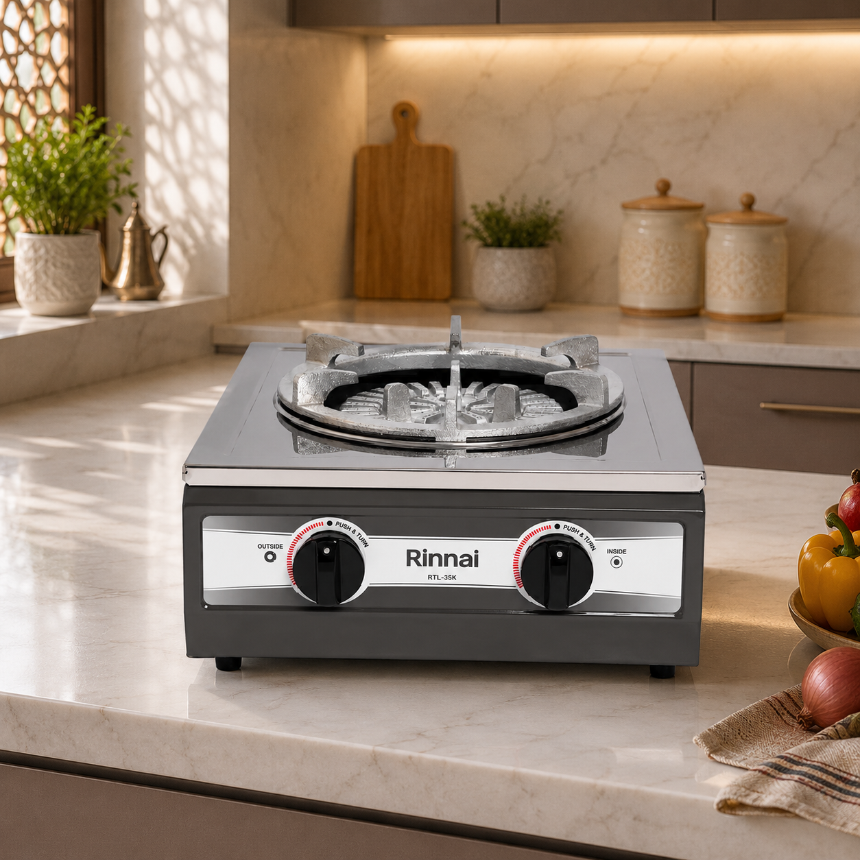 RINNAI RTL-35K Automatic Single Burner Gas Cooker | 6.7kW | Cast Iron Burner | Piezo Ignition