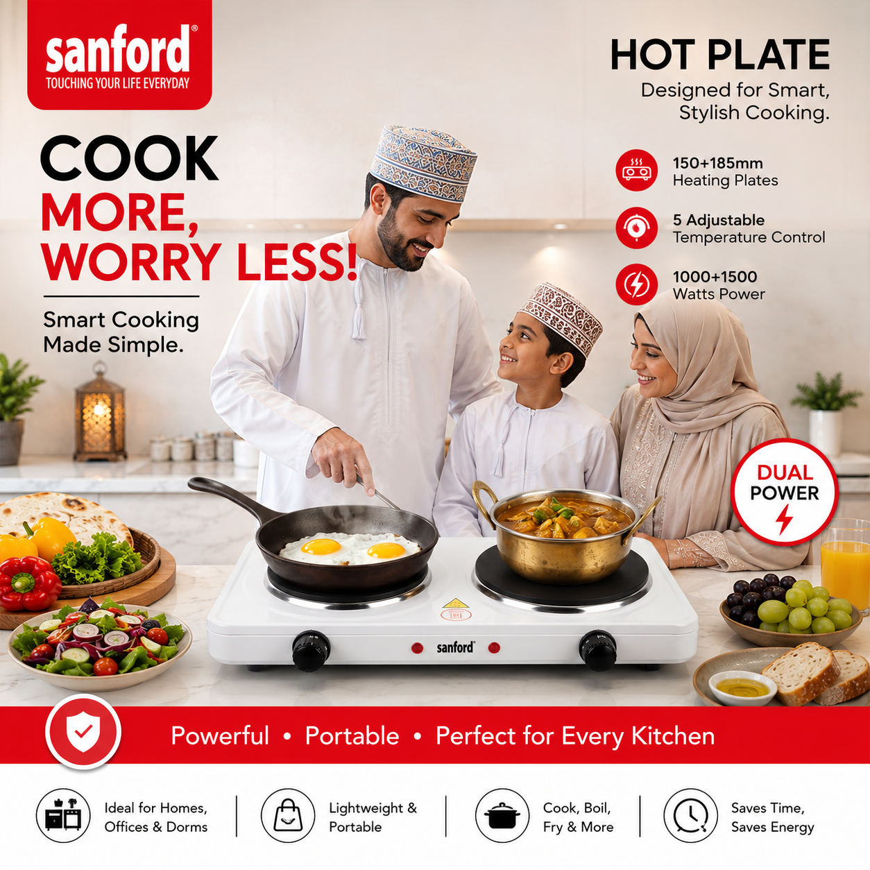SANFORD Double Electric Hot Plate | 2500W | Dual Heating Plates | 5 Temperature Settings | SF5012HPT