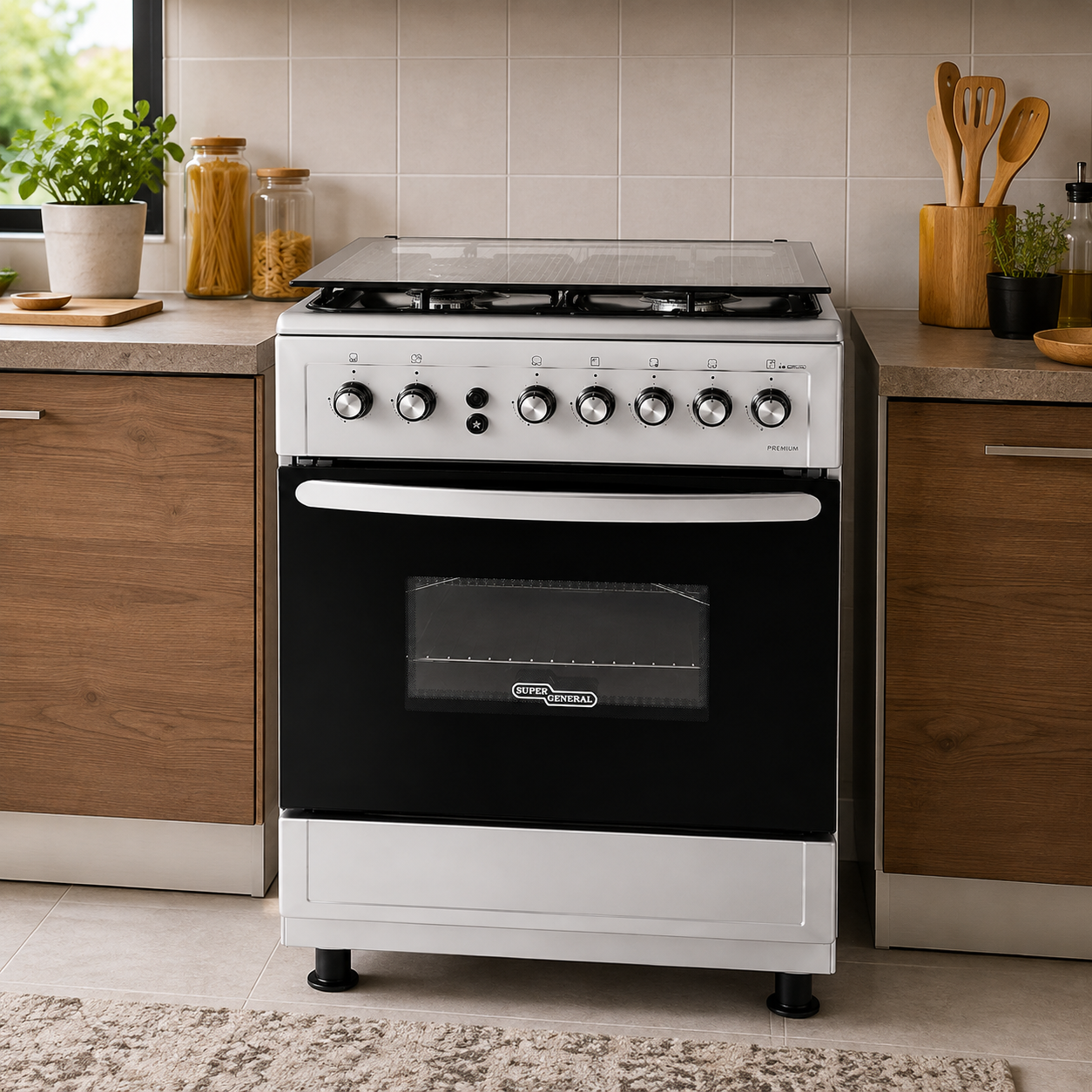 Super General SGC-6490MSFS 60×60cm 4 Burner Gas Cooking Range | Full Safety | Gas Grill | Rotisserie