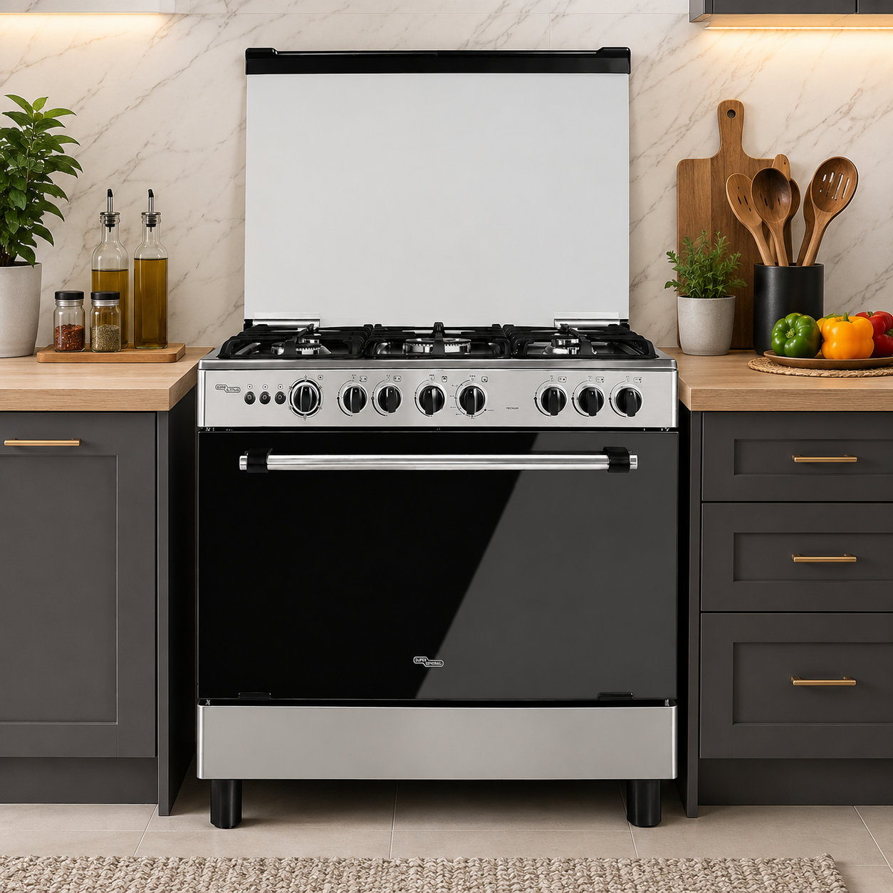 Super General SGC901FS 90×60cm 5 Burner Gas Cooking Range | Full Safety | Gas Oven | Rotisserie