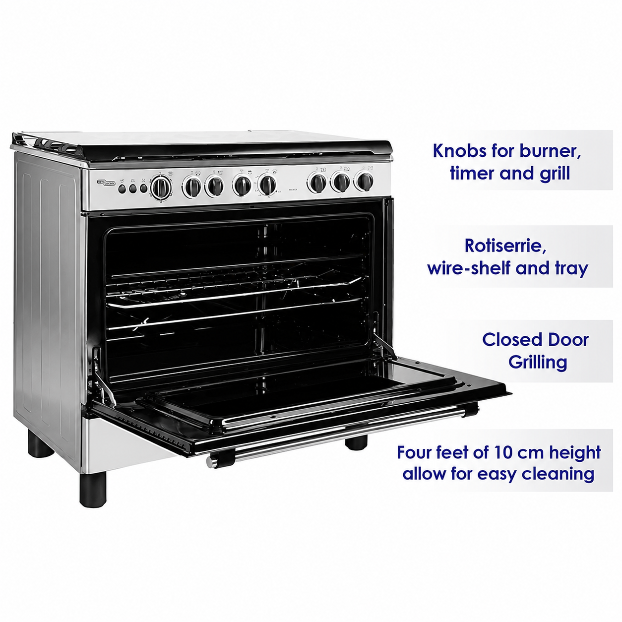 Super General SGC901FS 90×60cm 5 Burner Gas Cooking Range | Full Safety | Gas Oven | Rotisserie