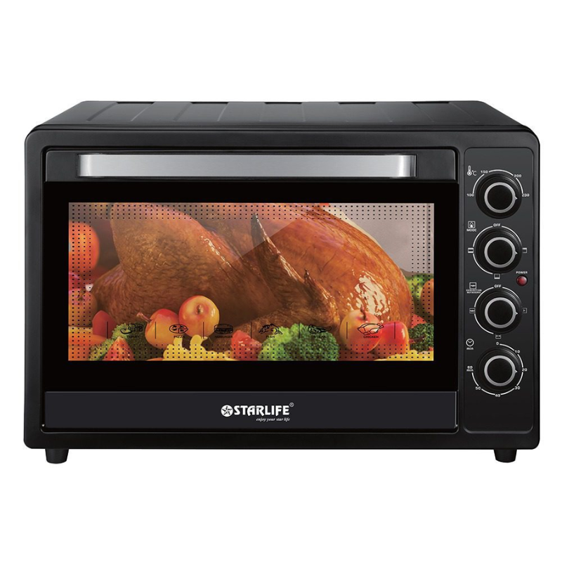 Stargold 73L Stainless Steel Electric Oven with Dual Layer Heating – 2200W | SL-1555 Black