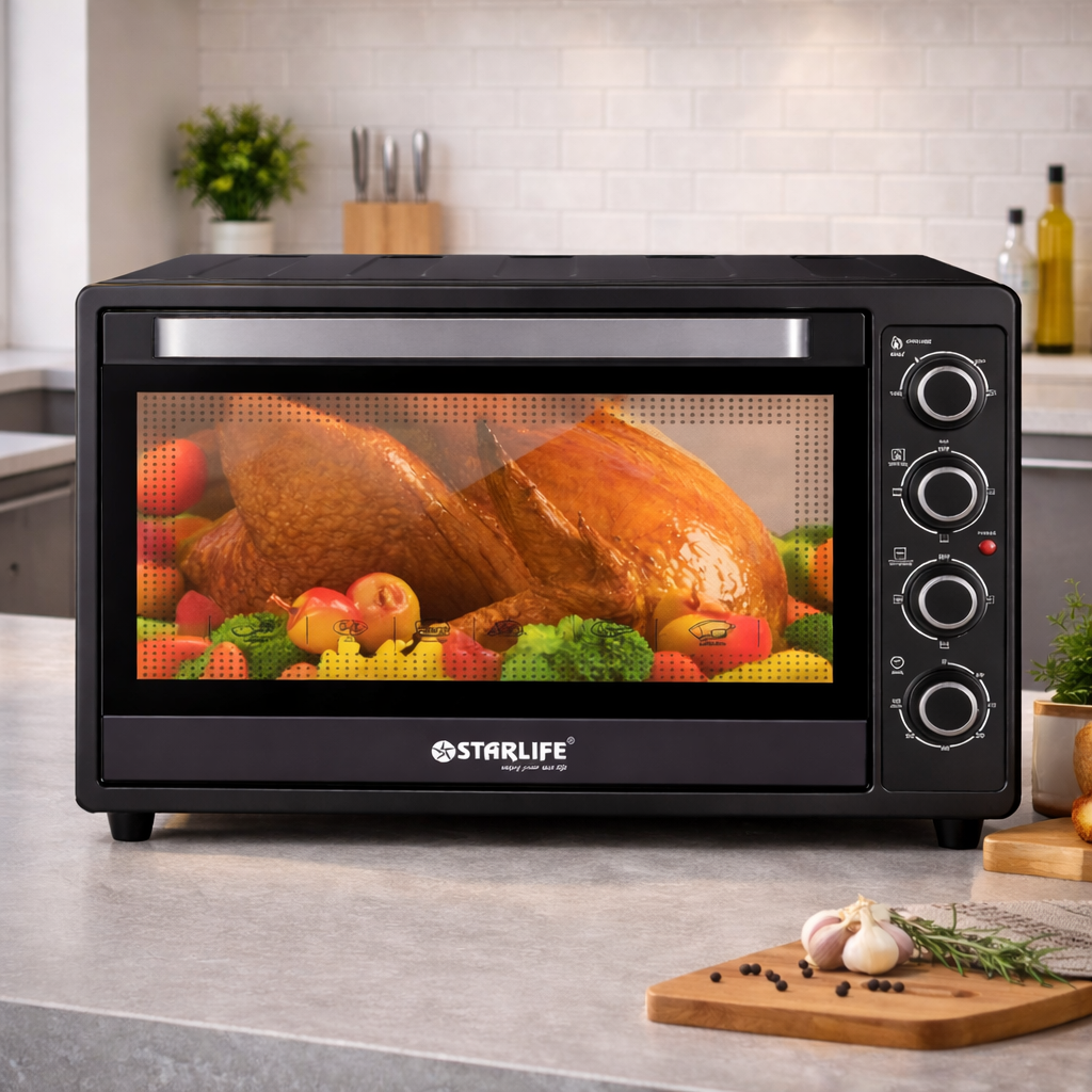 Stargold 73L Stainless Steel Electric Oven with Dual Layer Heating – 2200W | SL-1555 Black