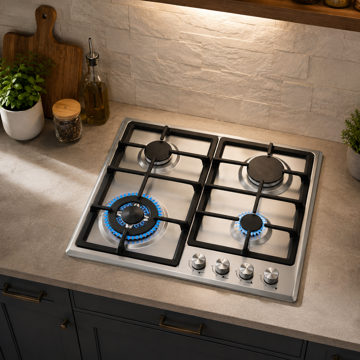 SIMFER SMF605BHGSC 60cm Built-in Gas Hob | 4 Burners | Full Flame Safety | Stainless Steel
