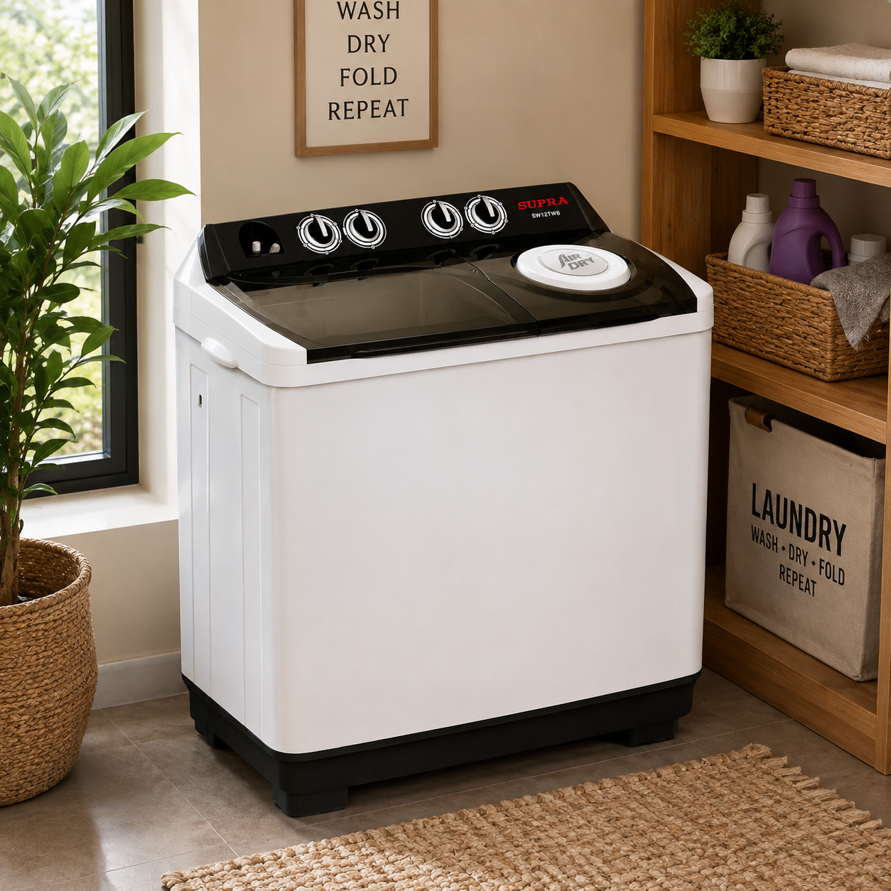 SUPRA SW12TWB 12kg Twin Tub Semi-Automatic Washing Machine | 12kg Wash | 7kg Spin | IPX4 Waterproof