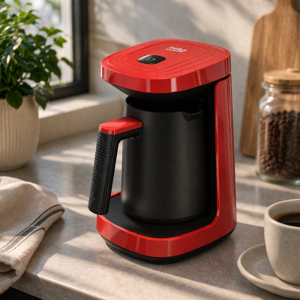 Beko Turkish Coffee Maker TKM2940K – 500W, One-Touch Control, Anti-Spill, Red