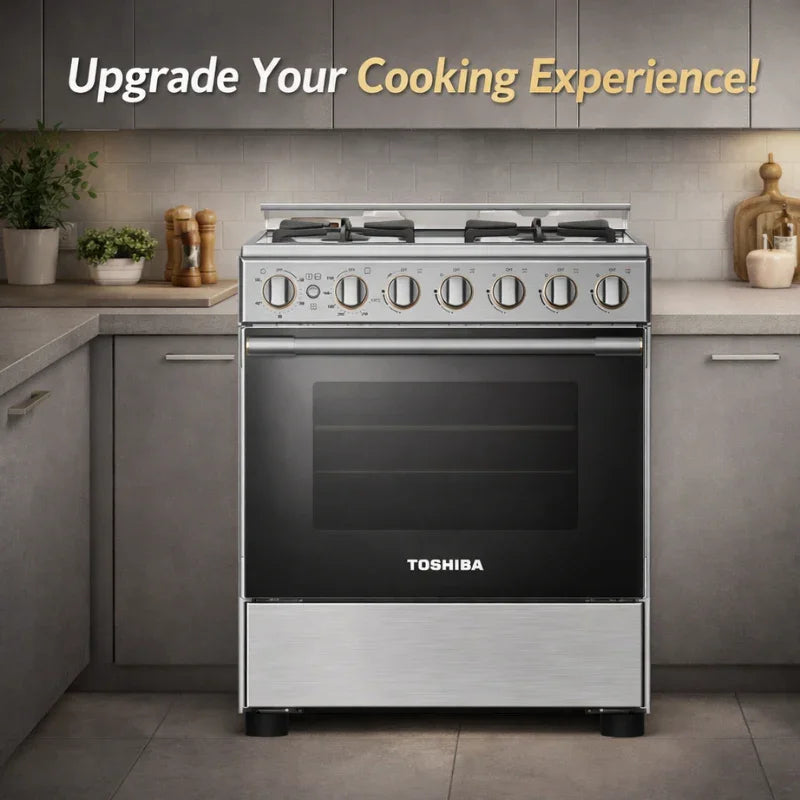 Toshiba 60×57 cm 4-Burner Gas Cooker RB260G4GEMR – Auto Ignition & Gas Oven with Grill