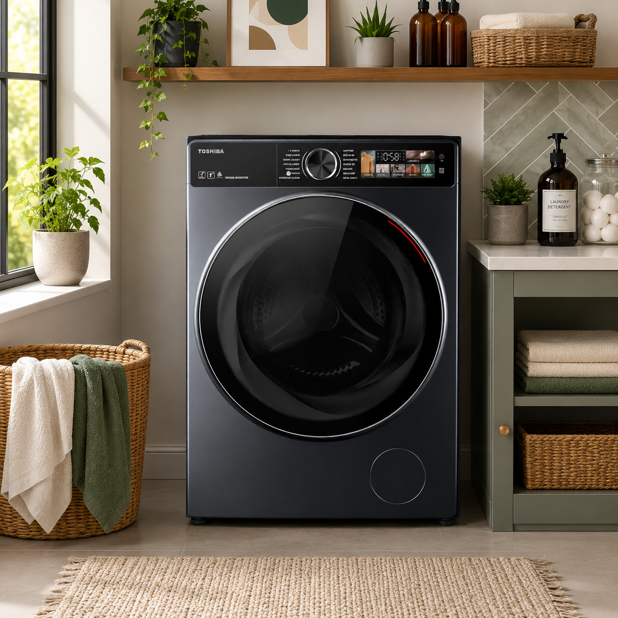 Toshiba 9KG Front Load Washing Machine TW-T21BU100UWB(MG) | Inverter | 15 Programs | Dark Grey