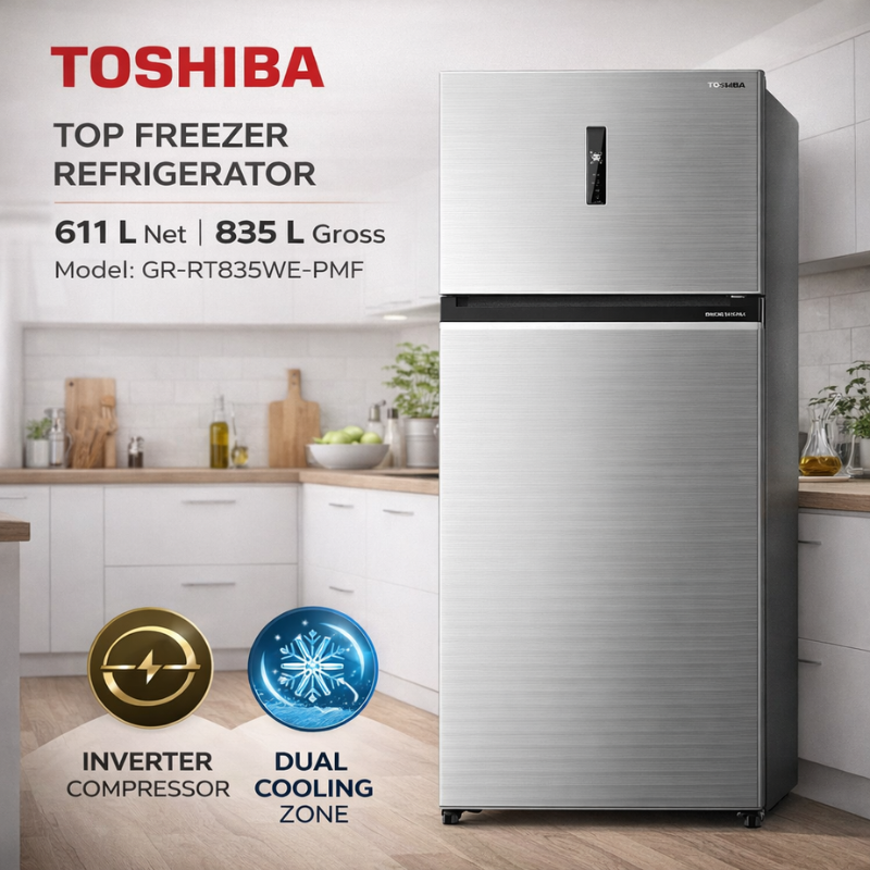 Toshiba 611 L Double Door Refrigerator GR-RT835WE-PMF(49) – Origin Inverter, PureBIO Deodorizer & Ultra Fresh Chiller