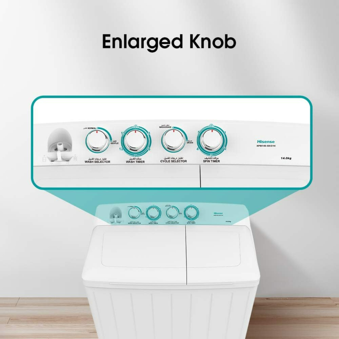 HISENSE 14kg Semi Automatic Twin Tub Washing Machine | 7.5kg Spin | Heavy Duty Motor | XPB140-SXC14